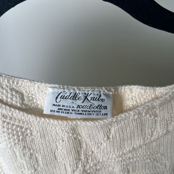 Cuddle Knit Vintage 100% Cotton Cottagecore Cream Short Sleeve Sweater Top - Picture 3 of 7